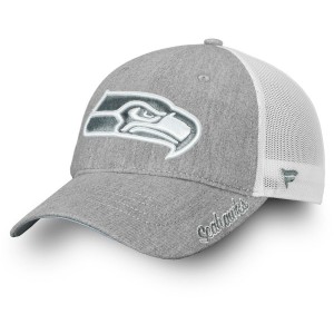 Women's Seattle Seahawks NFL Pro Line by Fanatics Branded Heathered Gray/White Lux Slate Trucker Adjustable Hat 2998666